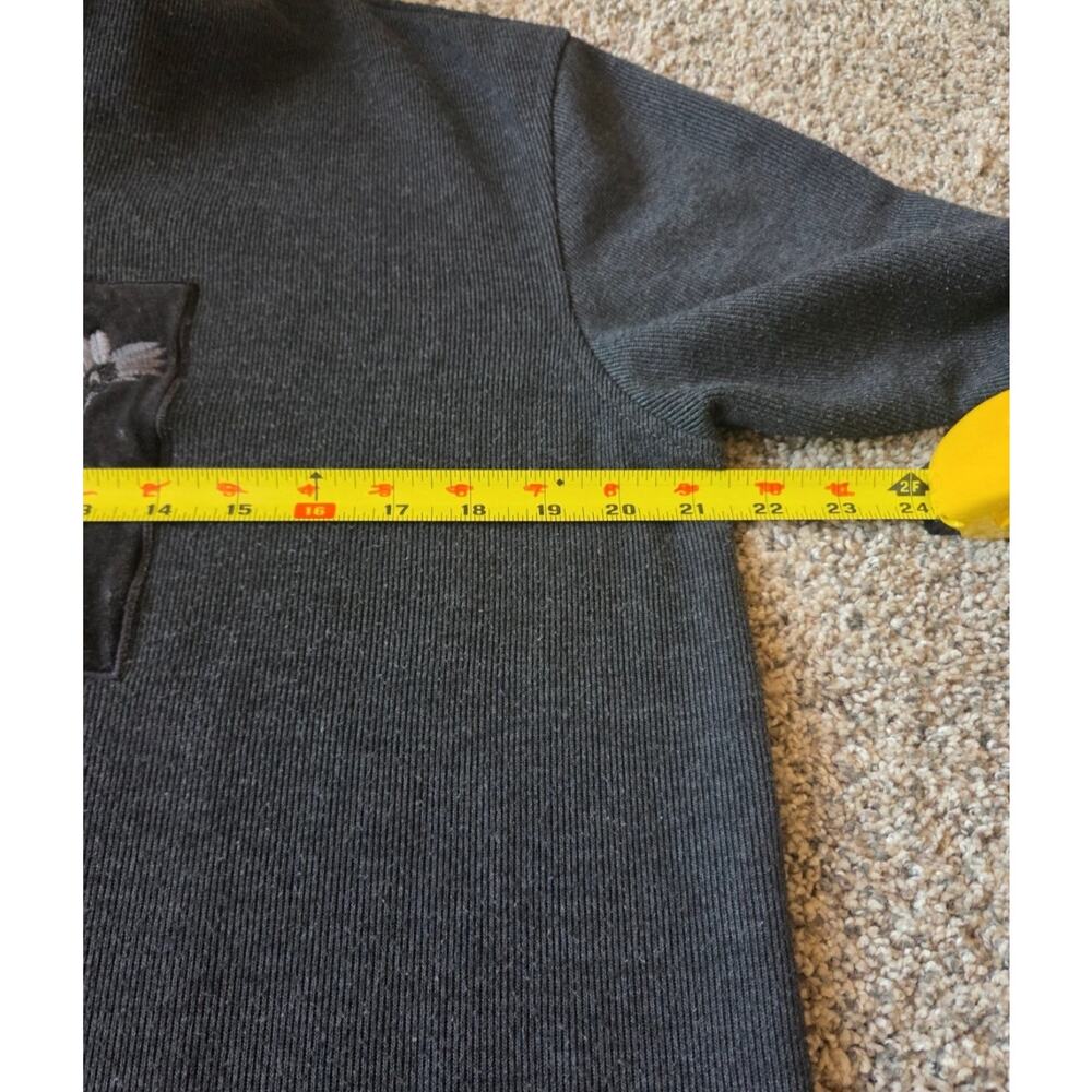 Vintage Dressbarn Gray Knit Quarter Zip Sweater Velvet Floral Patch womans sz lg - Picture 3 of 5